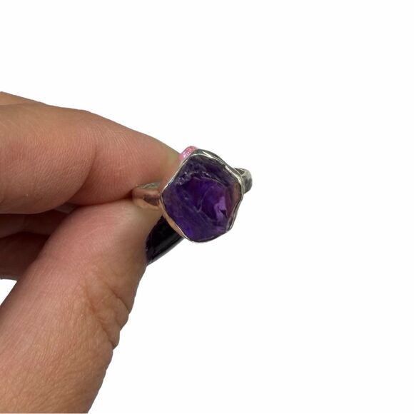 Raw Rough Amethyst Ring Size 7 Solid 925 Sterling Silver Natural Stone Purple - Picture 4 of 7